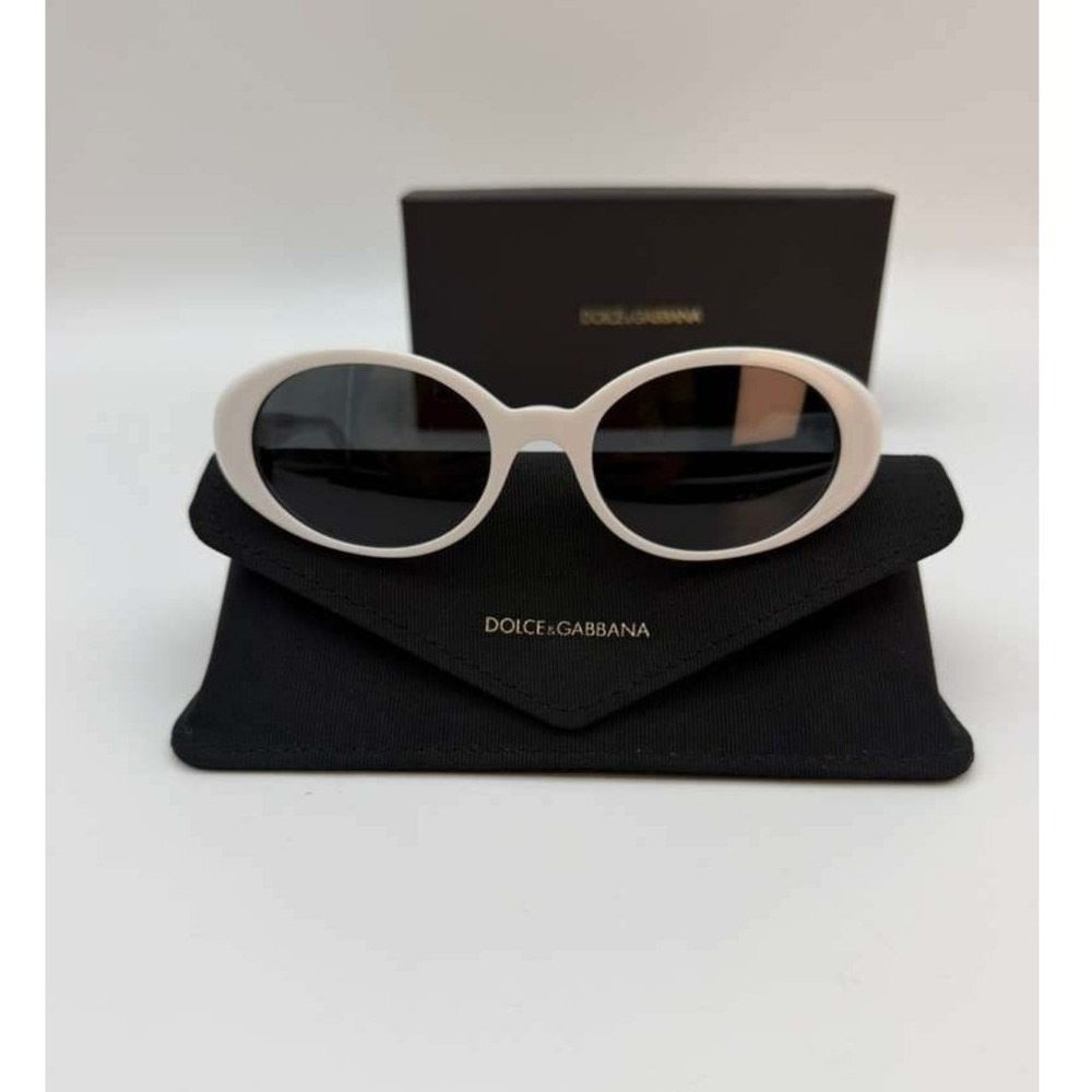 Dolce & Gabbana Oval White Sunglasses Black Lens Authentic Luxury Full‎ Set